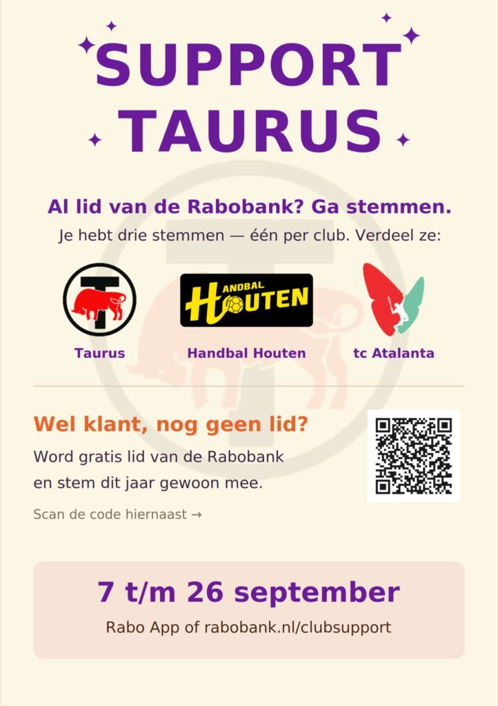 Poster Support Taurus: stem van 7 tot en met 26 september bij Rabo ClubSupport